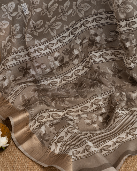 Chanderi Greyish Green Block Print Saree mayukhasarees