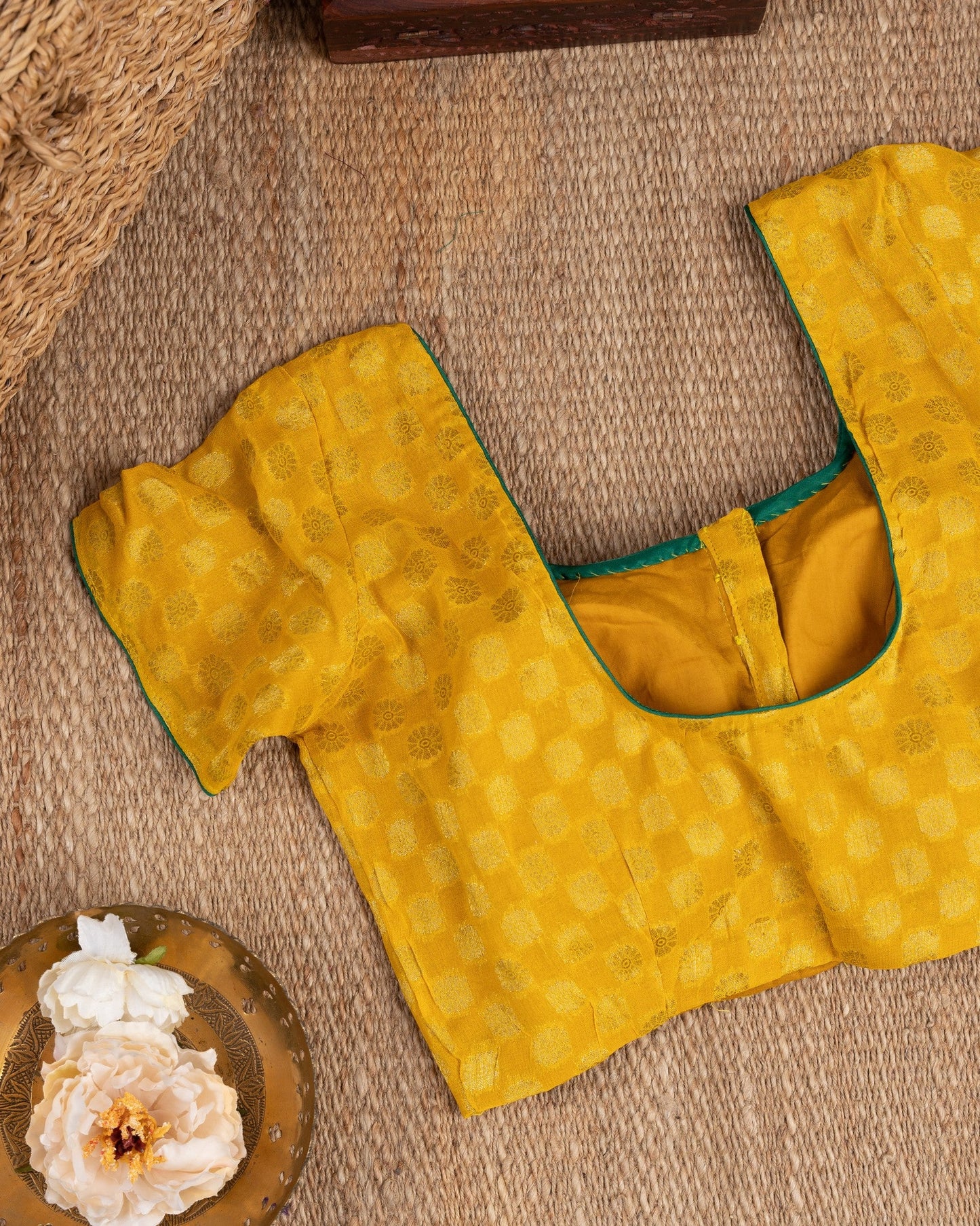 Chiffon With Gotta Patti Green & Mustard Earthy Enchantment Saree With Stitched Blouse In Size 38-44 mayukhasarees