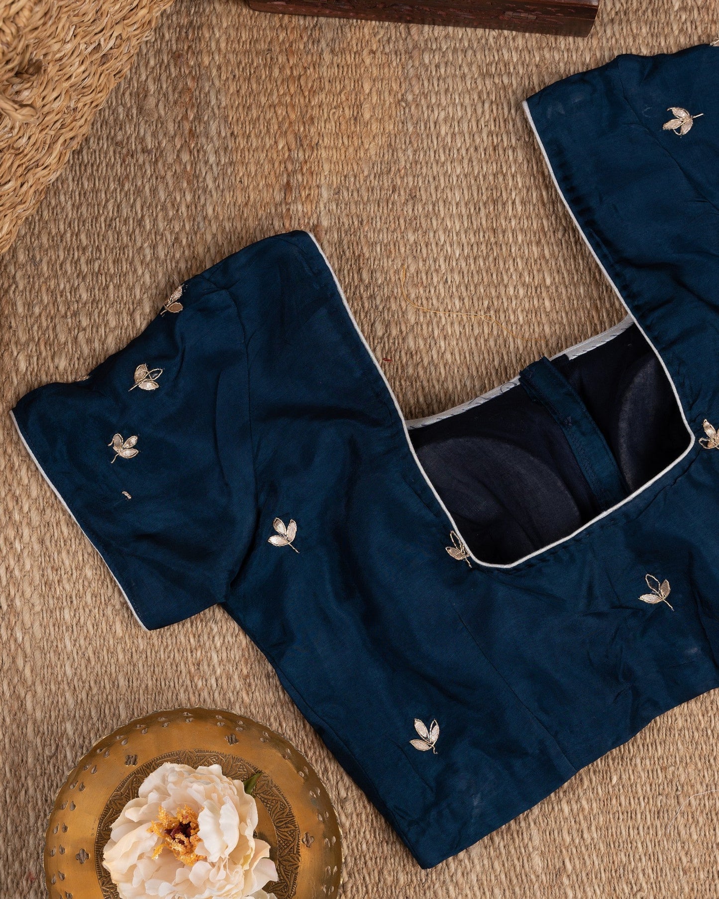 Chiffon With Gotta Patti Teal & Blue Serene Sky Saree With Stitched Blouse In Size 38-44 mayukhasarees