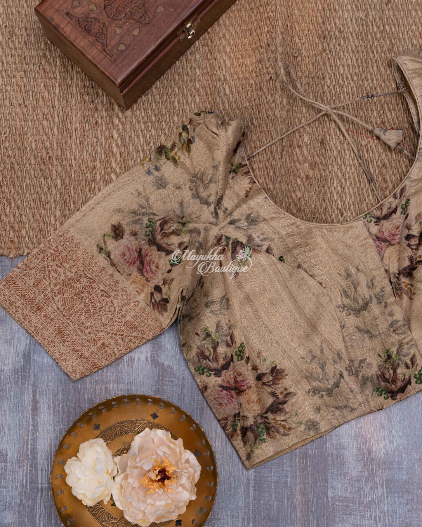 Chikakari Pure Georgette With Tussar Georgette Blouse Navy Blue & Beige Blue Chikan Saree With Stitched Blouse In Size 38-44 mayukhasarees