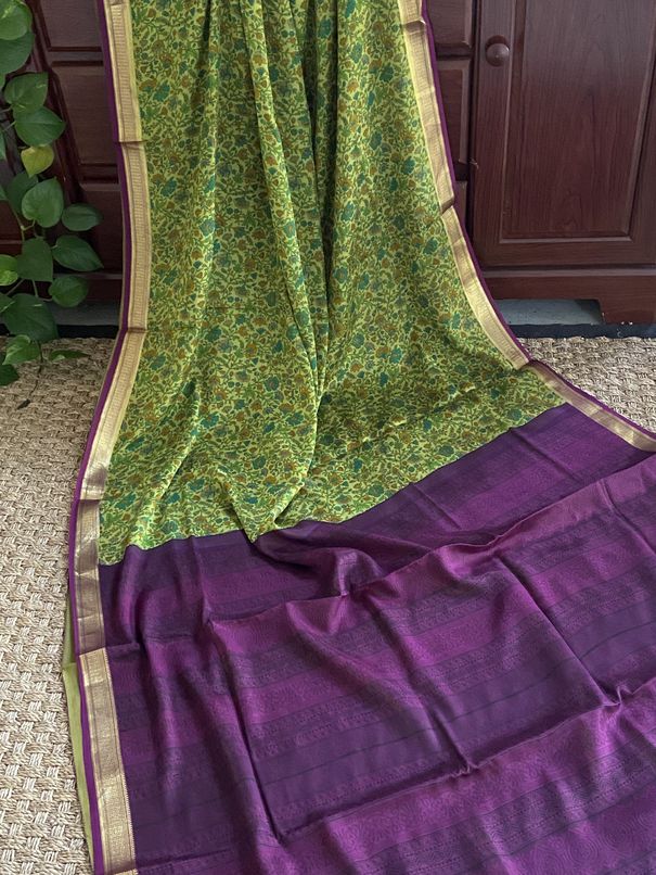 Floral Printed Pure Mysore Silk Saree mayukhasarees