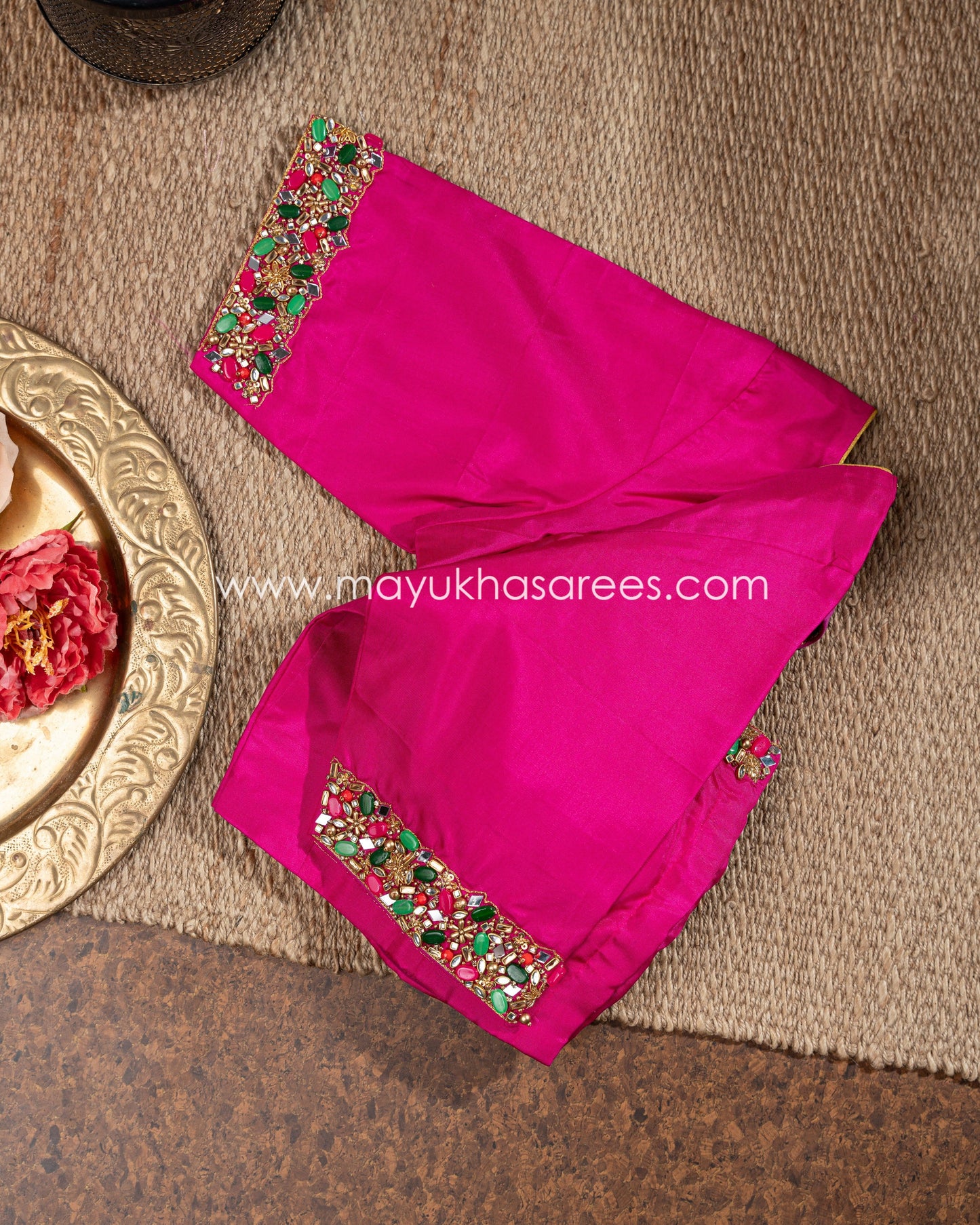 Green And Pink Kanchipuram Pure Zari Silk Saree With Stitched Blouse mayukhasarees