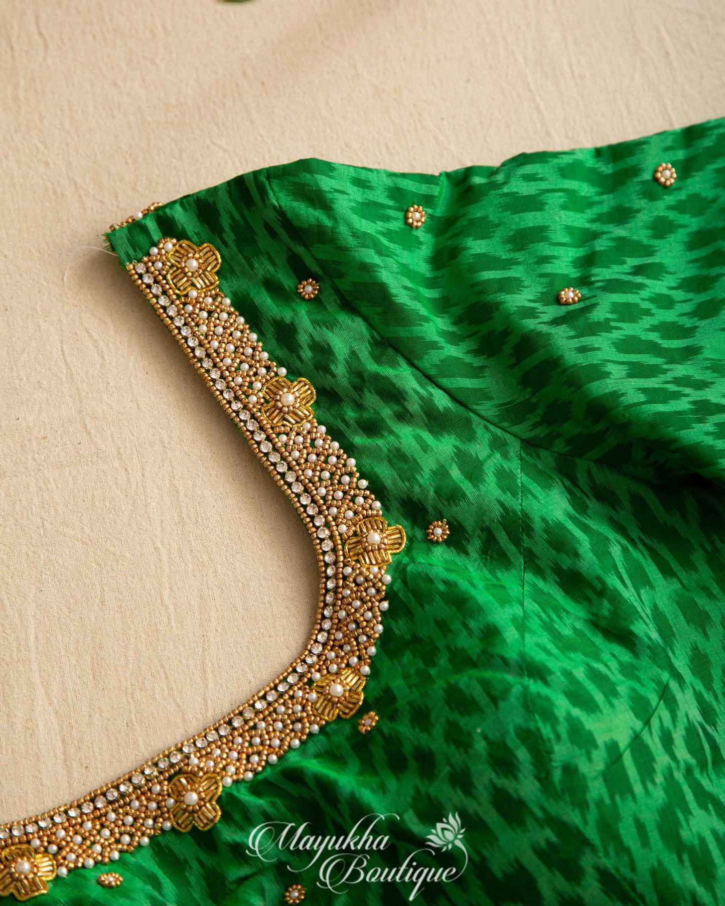 Green Enchatement Ikkat Sico Blouse mayukhasarees