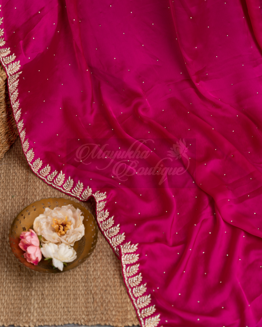 Hot Pink Satin Saree mayukhasarees