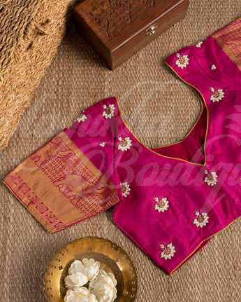 Kanchipuram Black & Magenta Saree With Stitched Blouse In Size 38-44 mayukhasarees