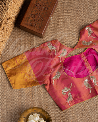 Kanchipuram Butta Beige Saree With Stitched Blouse In Size 38-44 mayukhasarees