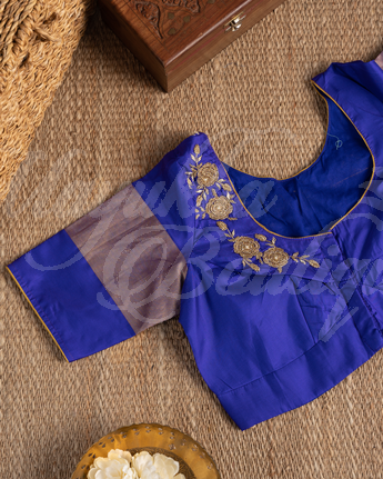 Kanchipuram Ocean Green & Blue Saree With Stitched Blouse In Size 38-44 mayukhasarees