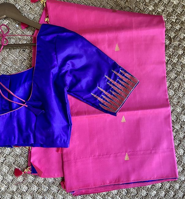 Lotus Pink & Blue Kanchipuram Silk Saree With Pure Zari mayukhasarees