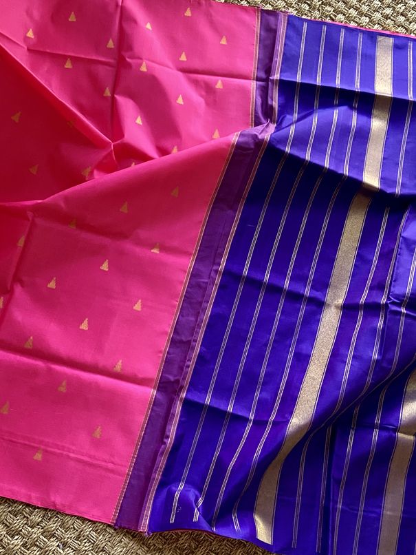 Lotus Pink & Blue Kanchipuram Silk Saree With Pure Zari mayukhasarees