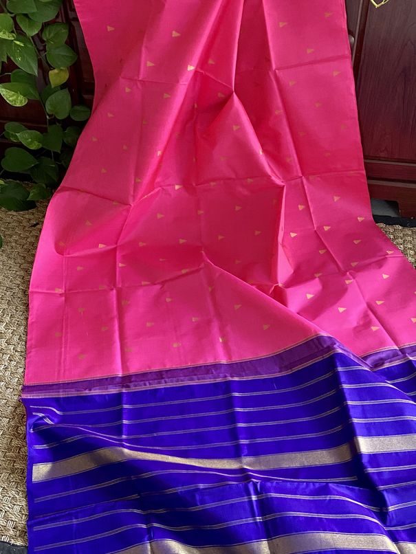 Lotus Pink & Blue Kanchipuram Silk Saree With Pure Zari mayukhasarees