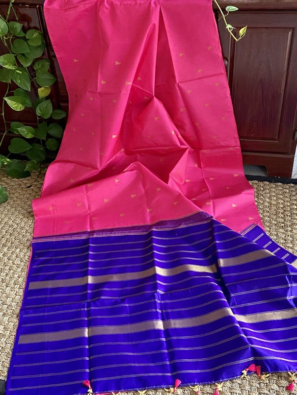 Lotus Pink & Blue Kanchipuram Silk Saree With Pure Zari mayukhasarees