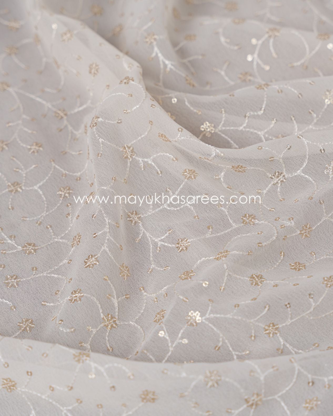 Silk Symphony: Elegant White And Red Gorgette Saree With Stitched Custom Blouse