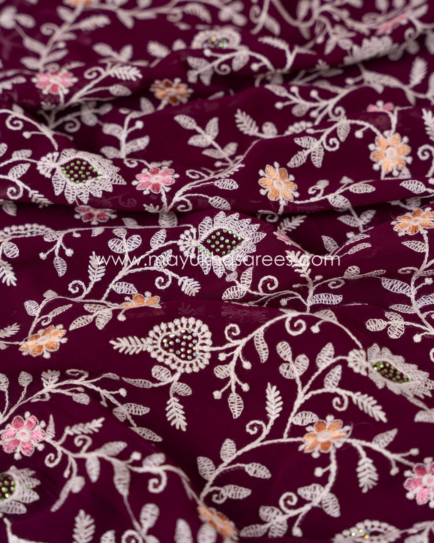 Silk Wine And Pink Kashmiri Work Designer Saree With Stitched Custom Blouse