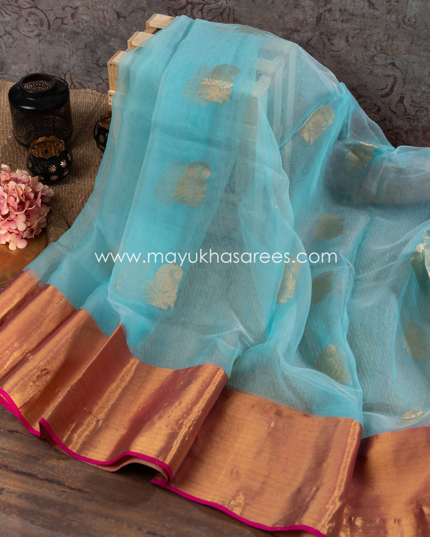 Silk Bliss: Kanchipuram Kora Pure Silk Ice Blue And Magenta Saree