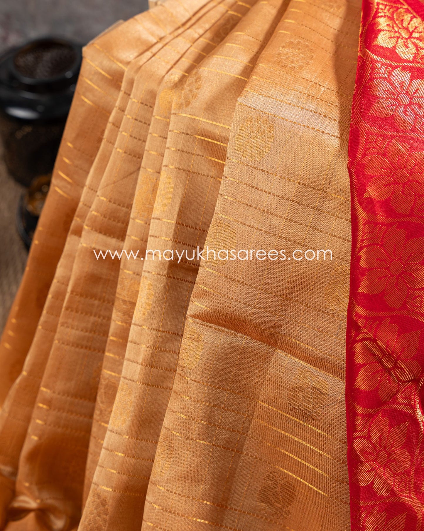 Silk Bliss: Beige And Red Kanchipuram Kuppadam Saree With Stitched Custom Blouse