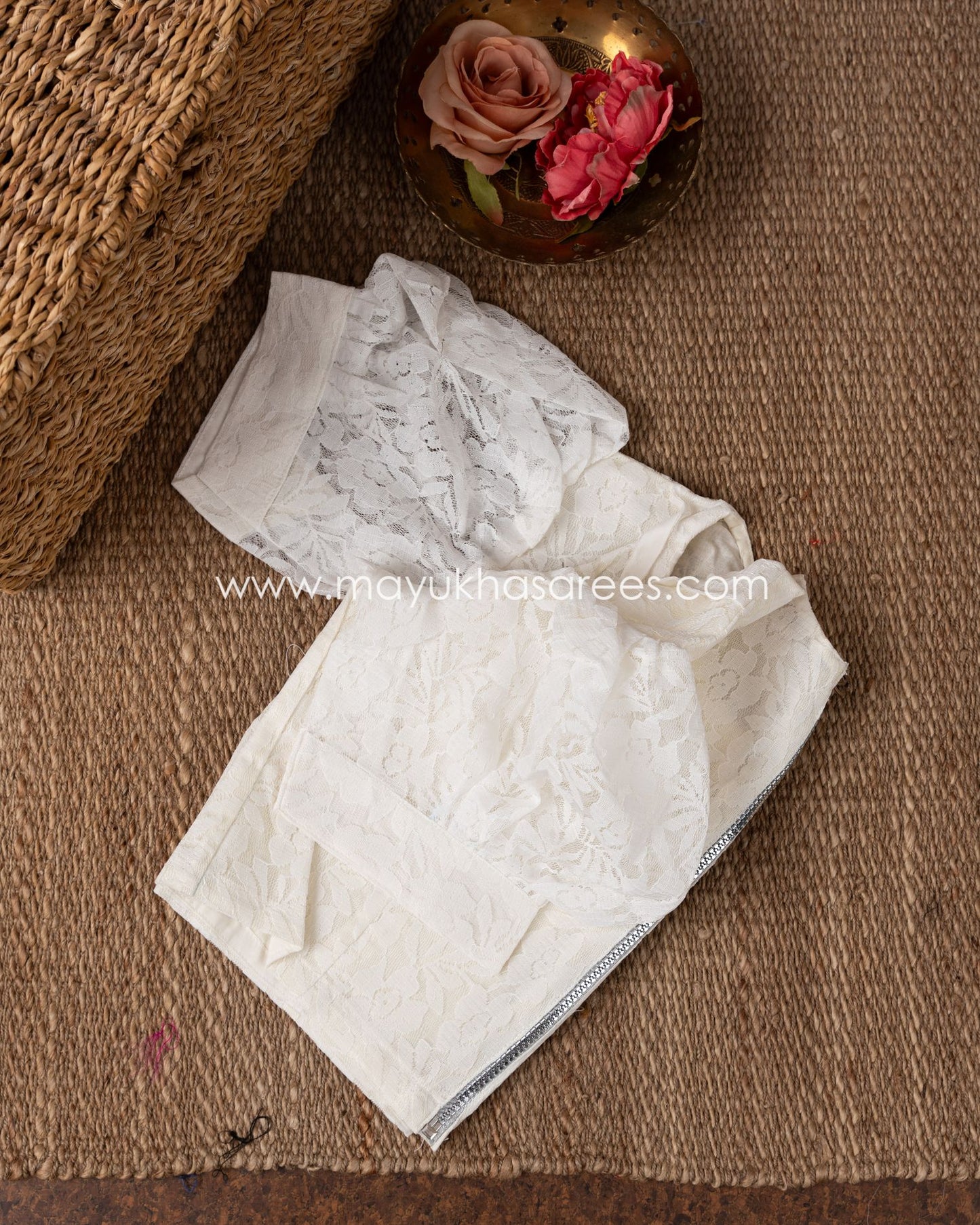 Chanderi Wine And White Cotton Silk Saree With Lace Blouse