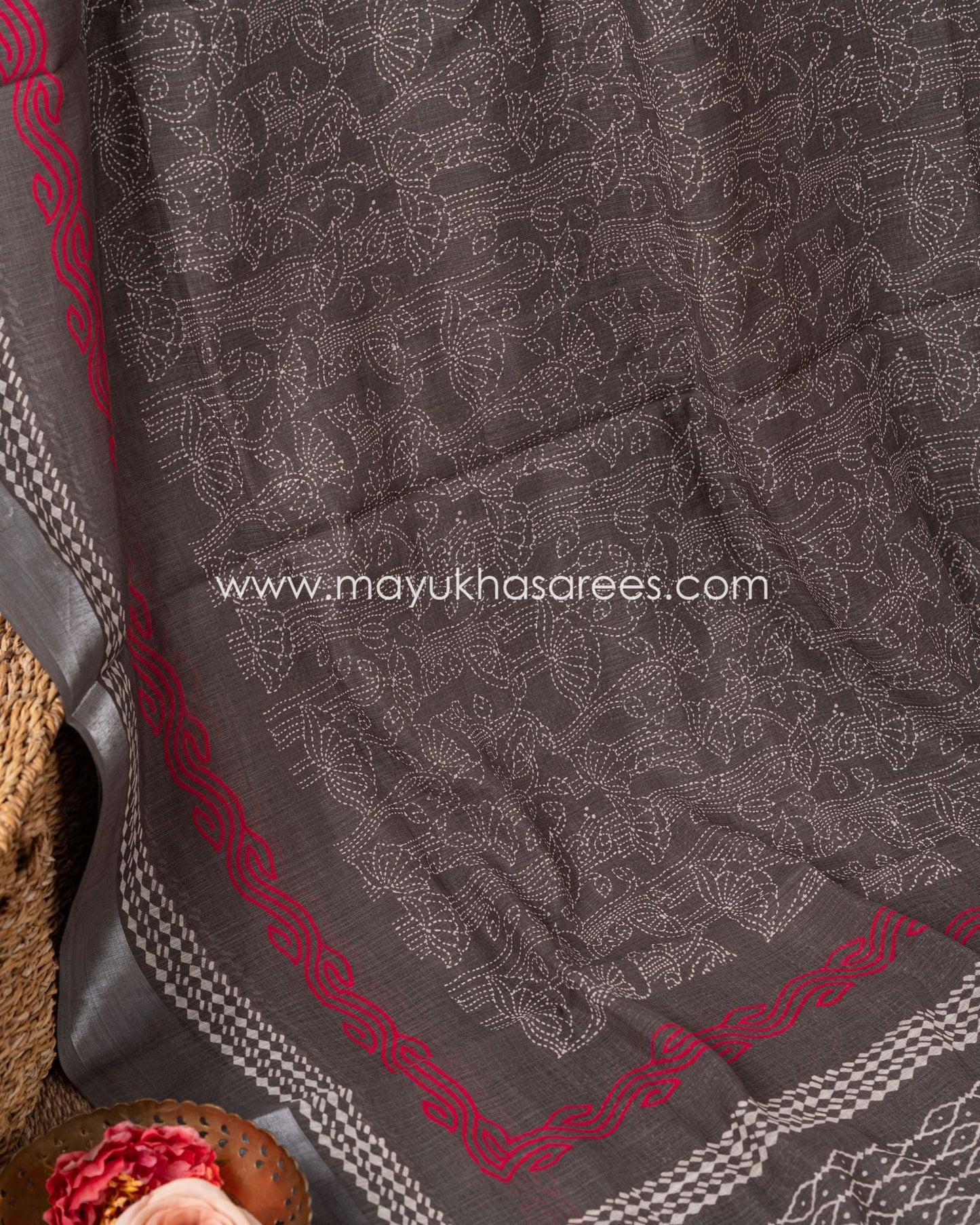 Chanderi Silk Fusion: Brown And White Saree With Lace Blouse