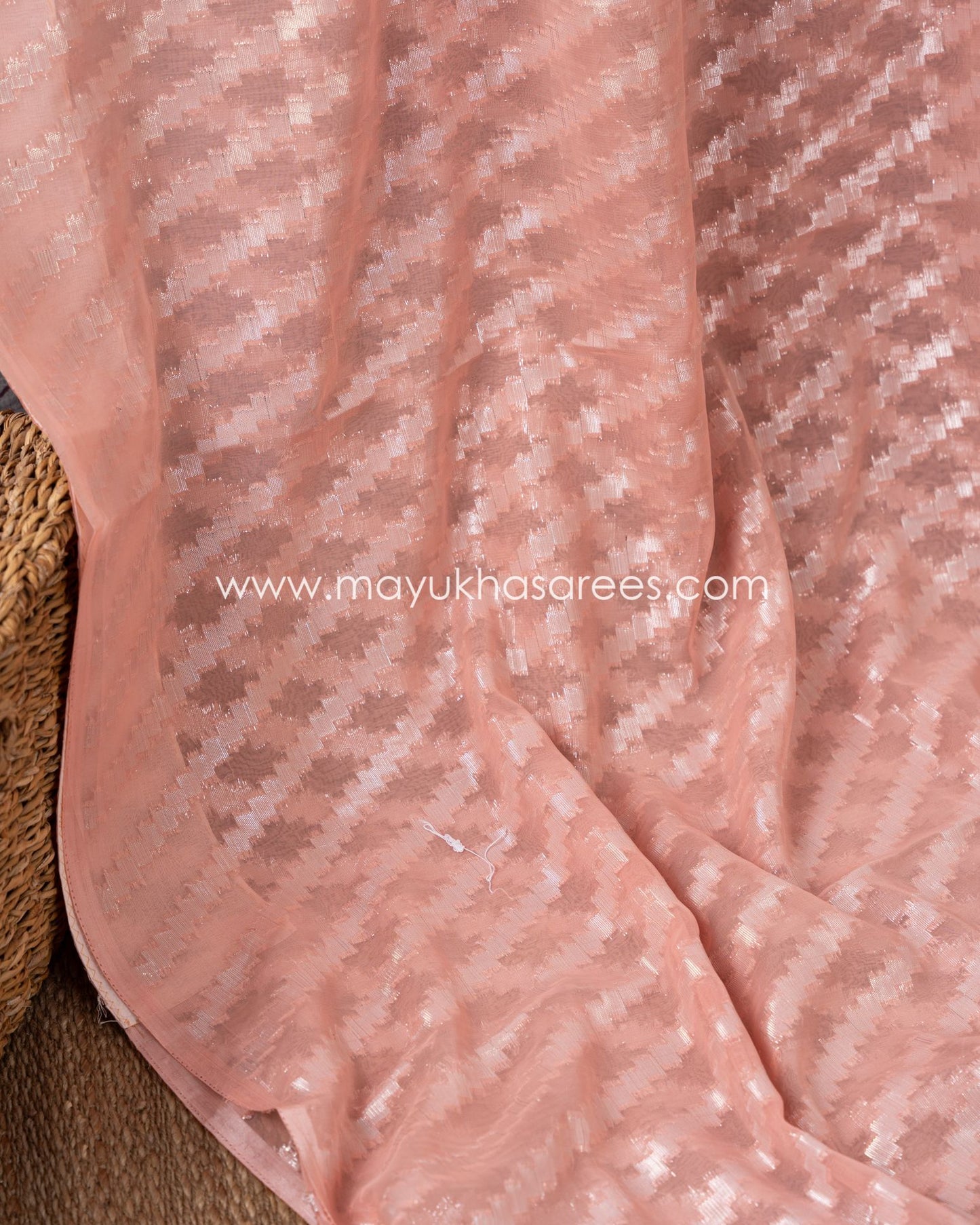 Pastel Orange And White Chikankari And Linen Gorgette Saree