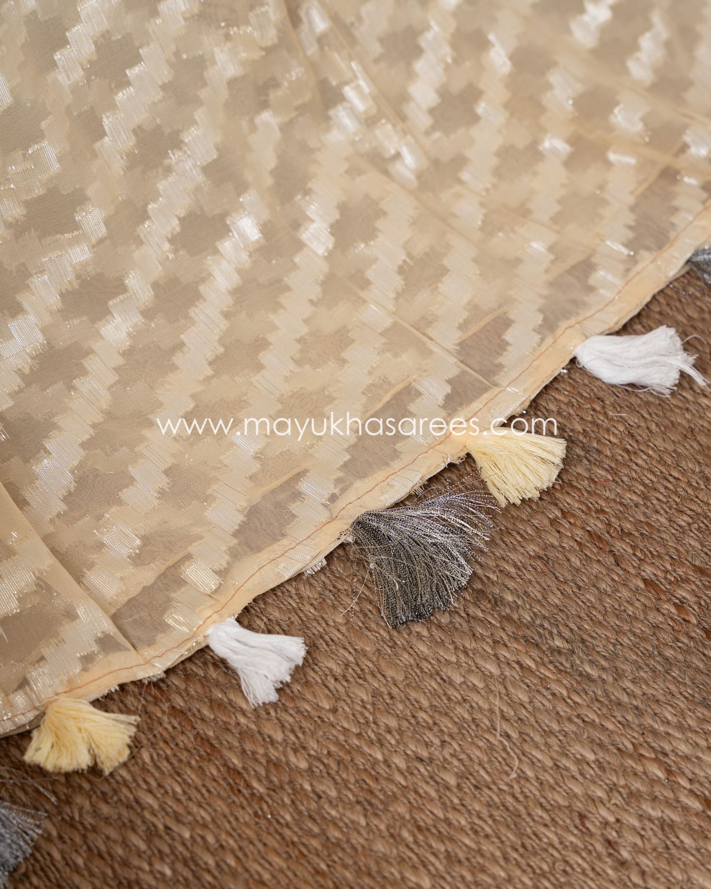 Pastel Orange And White Chikankari And Linen Gorgette Saree