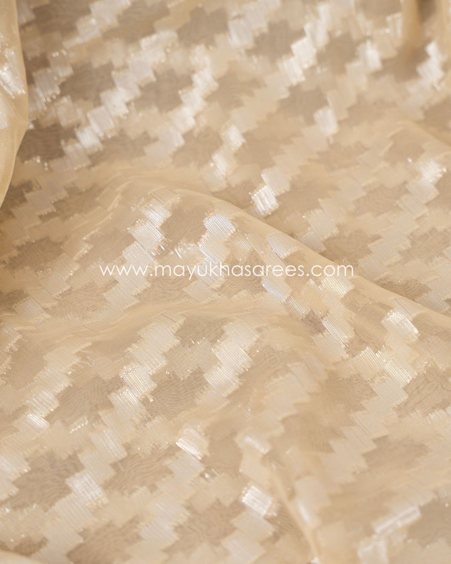 Pastel Orange And White Chikankari And Linen Gorgette Saree
