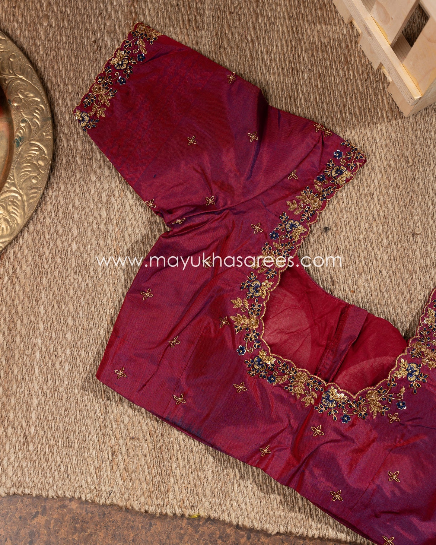 Navy-Blue And Red Kanchipuram Silk Saree With Stitched Blouse mayukhasarees