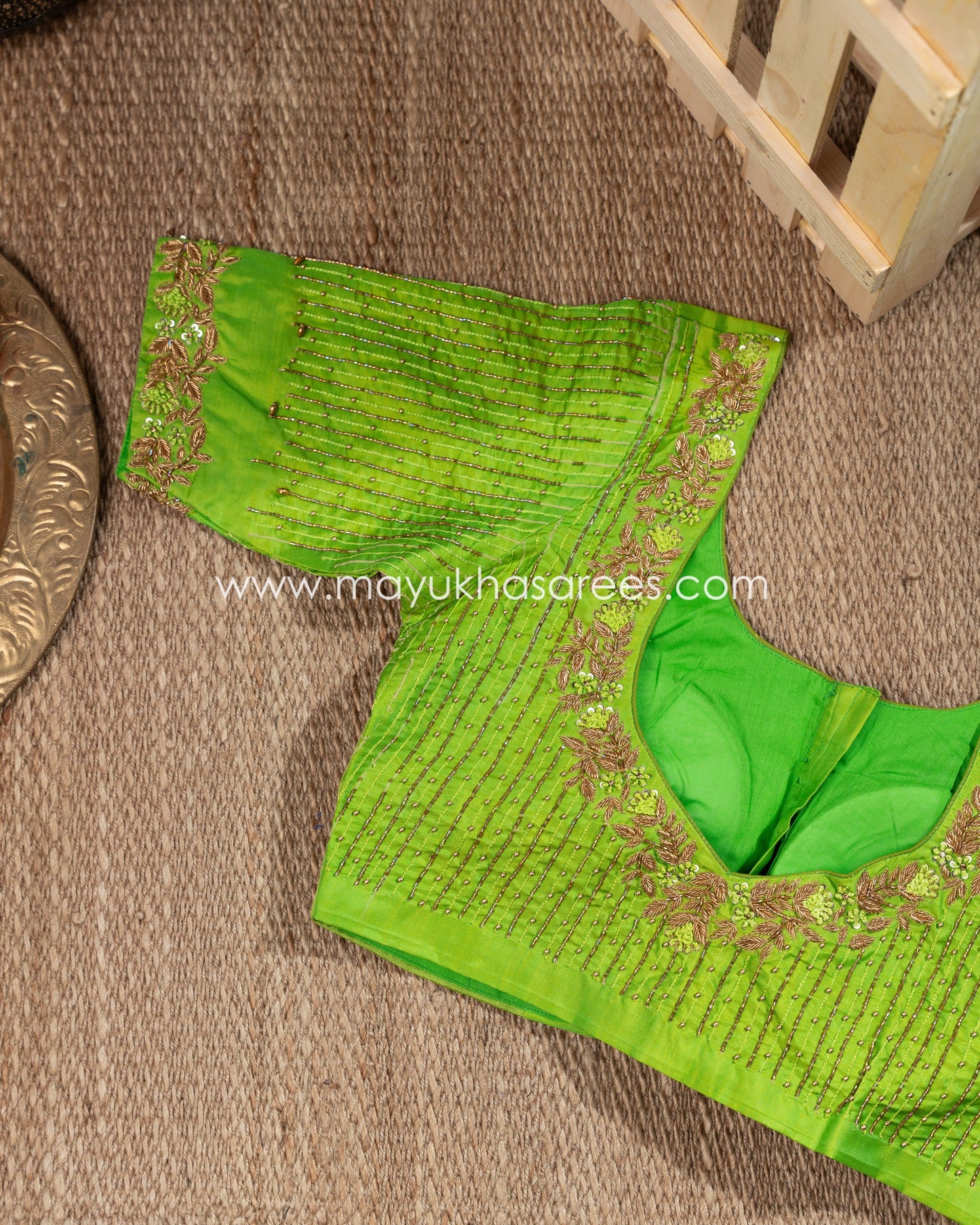 Orange And Green Kanchipuram Koravai Silk Saree With Stitched Blouse mayukhasarees