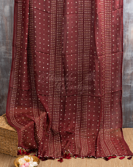 Organza Bandhani Maroon Saree mayukhasarees