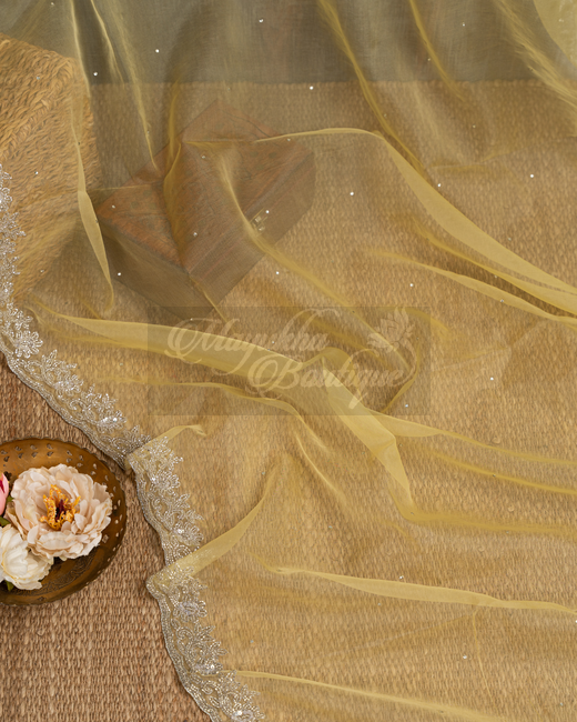 Organza Lemon Yellow Saree mayukhasarees