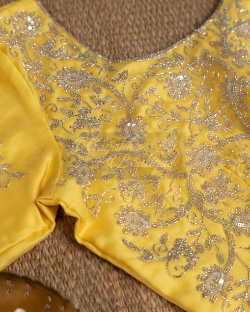 Organza Lemon Yellow Saree mayukhasarees