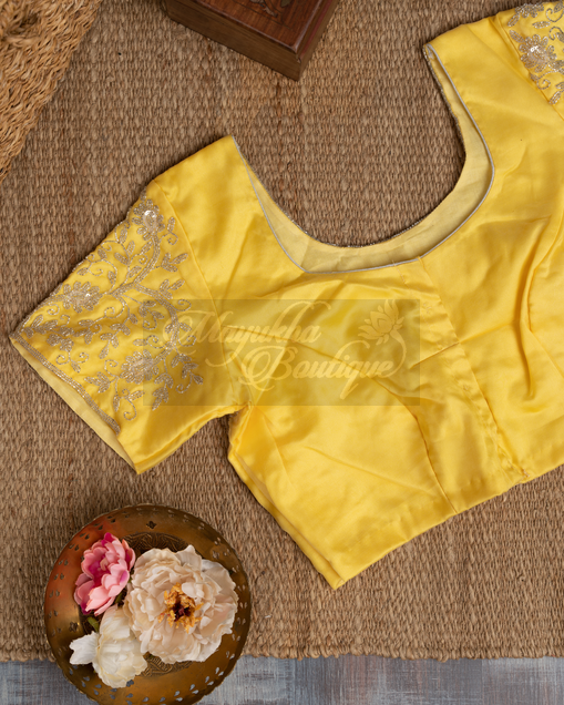 Organza Lemon Yellow Saree mayukhasarees