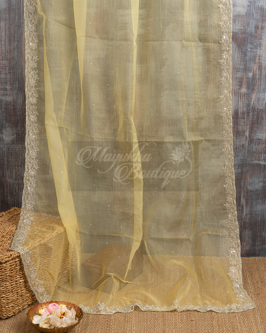 Organza Lemon Yellow Saree mayukhasarees