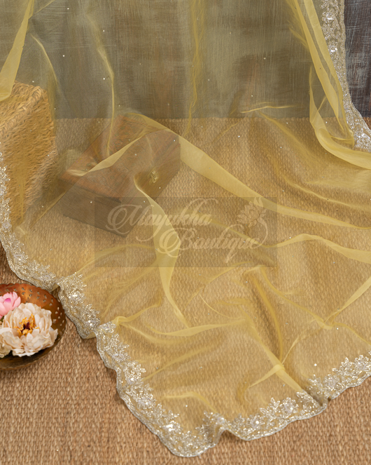Organza Lemon Yellow Saree mayukhasarees