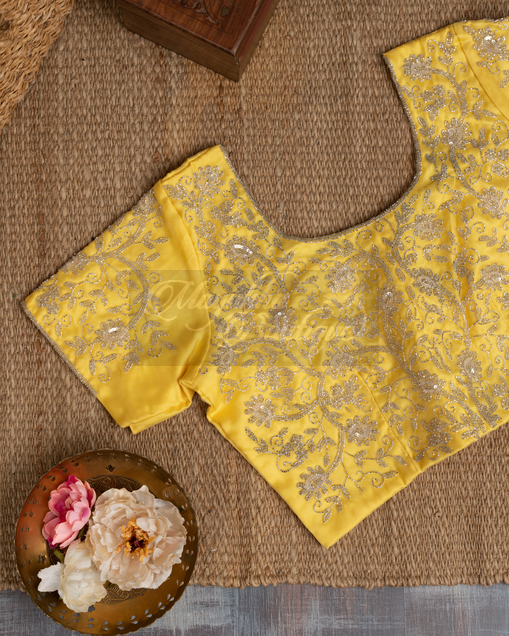 Organza Lemon Yellow Saree mayukhasarees