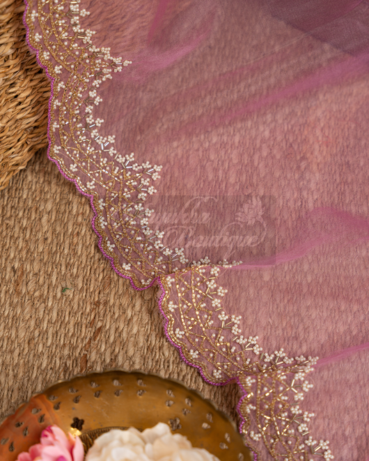 Organza Lilac Pearl-Beads Embroidery Saree mayukhasarees