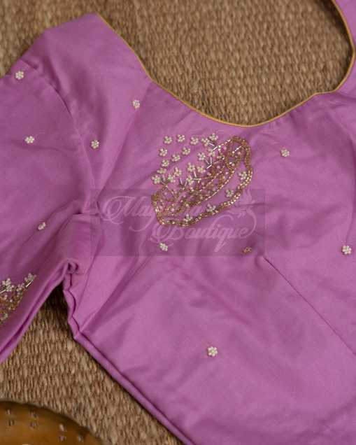 Organza Lilac Pearl-Beads Embroidery Saree mayukhasarees