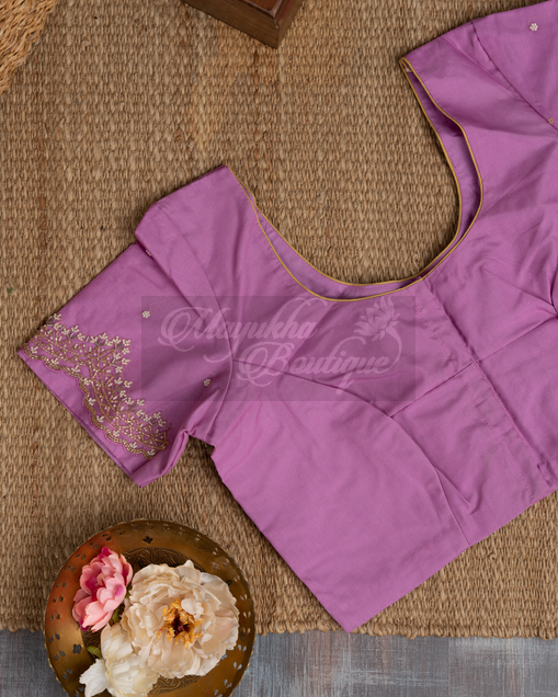 Organza Lilac Pearl-Beads Embroidery Saree mayukhasarees