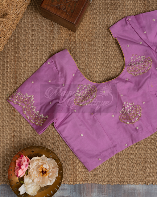 Organza Lilac Pearl-Beads Embroidery Saree mayukhasarees