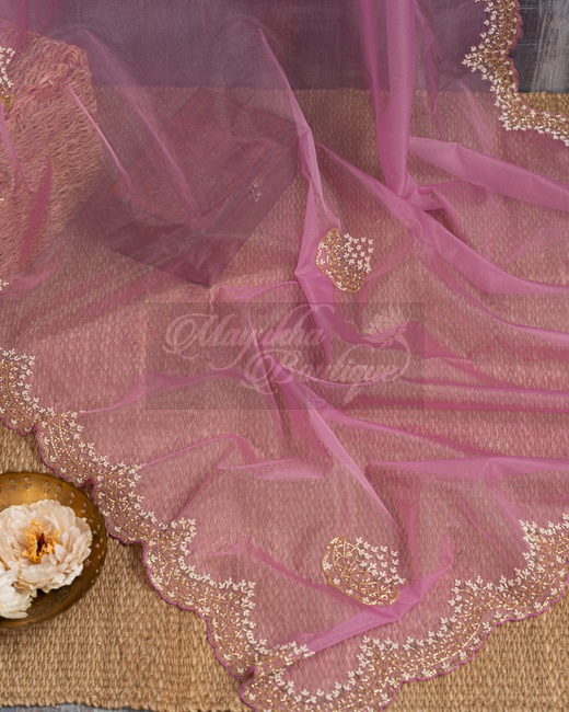 Organza Lilac Pearl-Beads Embroidery Saree mayukhasarees