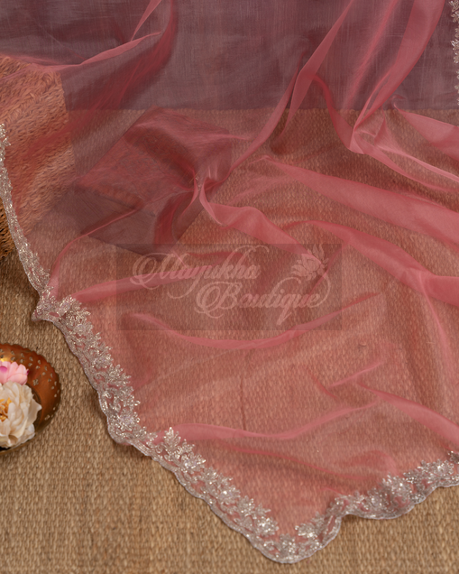 Organza Pure Silk Peach Saree mayukhasarees