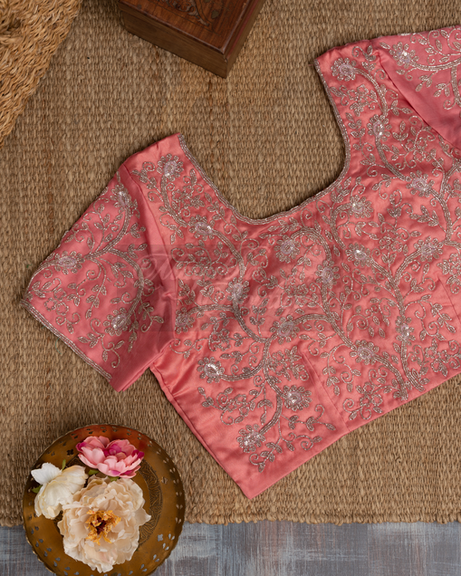 Organza Pure Silk Peach Saree mayukhasarees