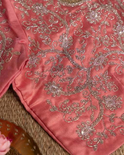 Organza Pure Silk Peach Saree mayukhasarees