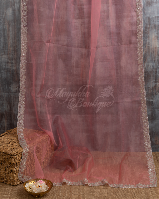 Organza Pure Silk Peach Saree mayukhasarees