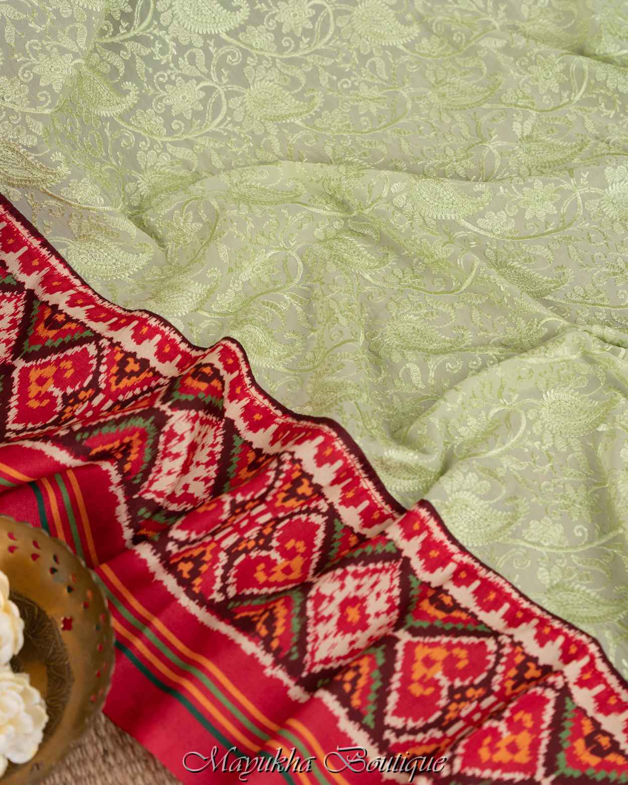 Pastel Green Chikankarii Saree mayukhasarees