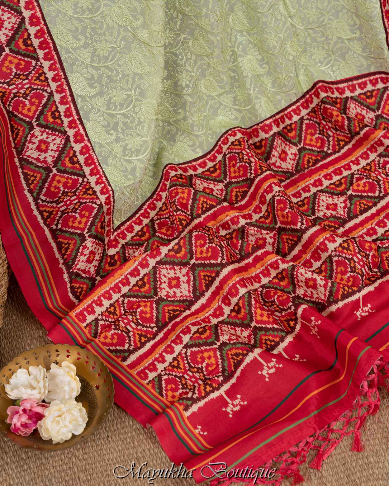 Pastel Green Chikankarii Saree mayukhasarees