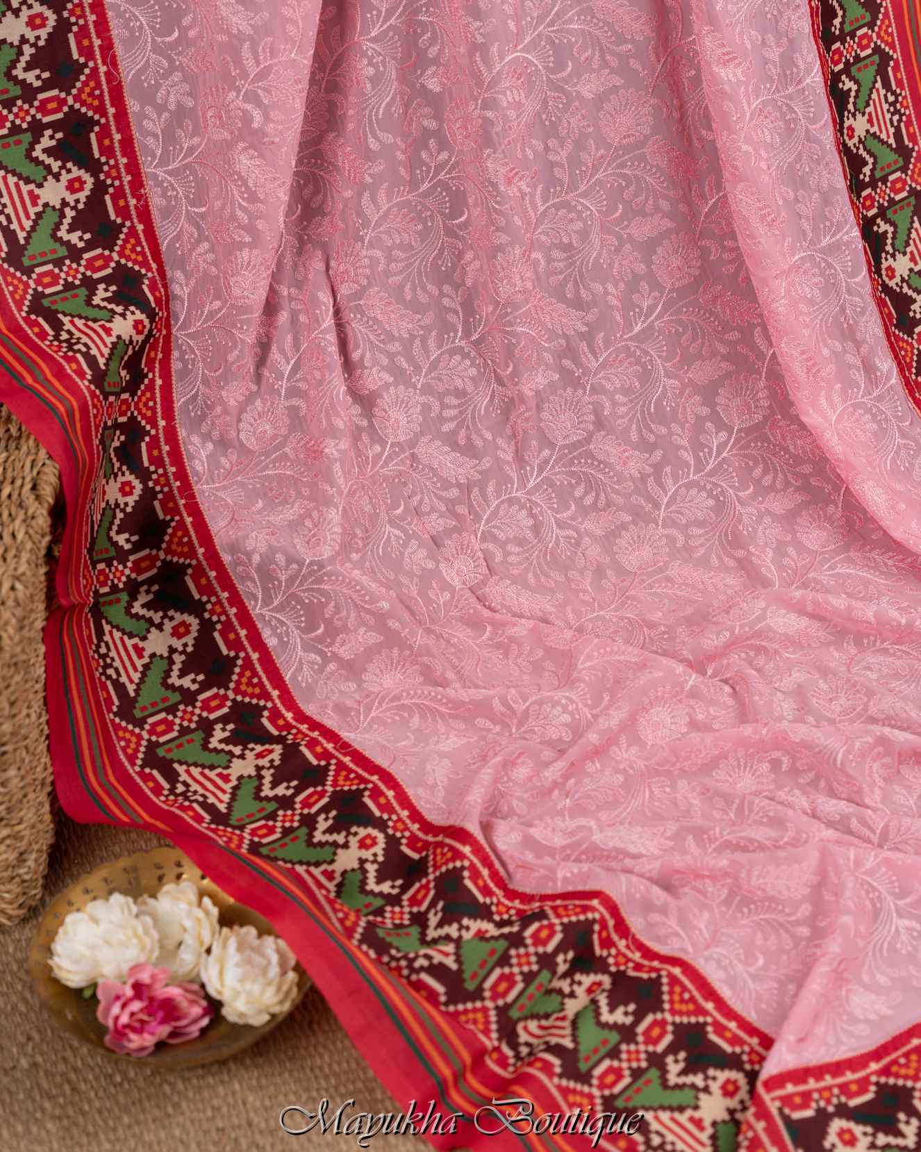 Pastel Pink Chikankari Saree mayukhasarees