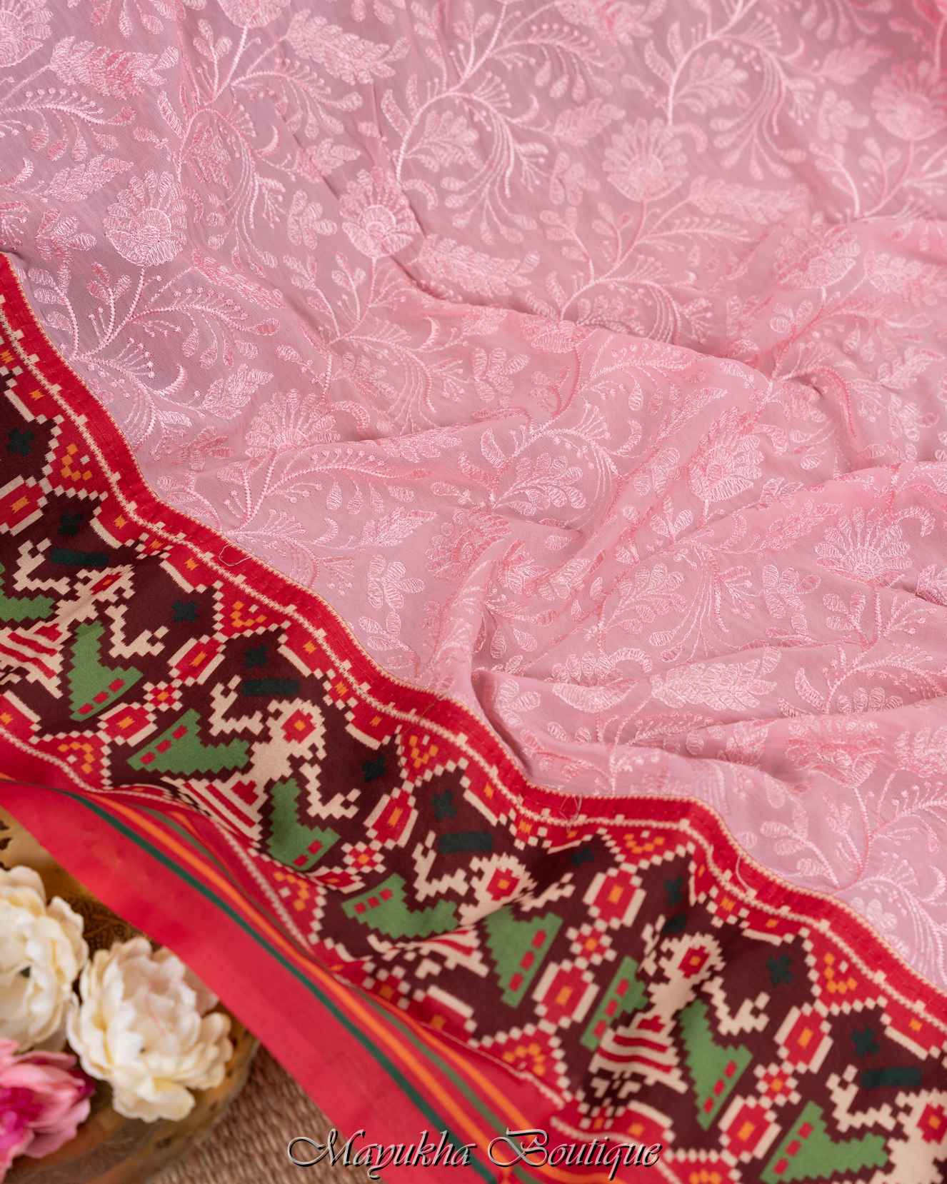 Pastel Pink Chikankari Saree mayukhasarees