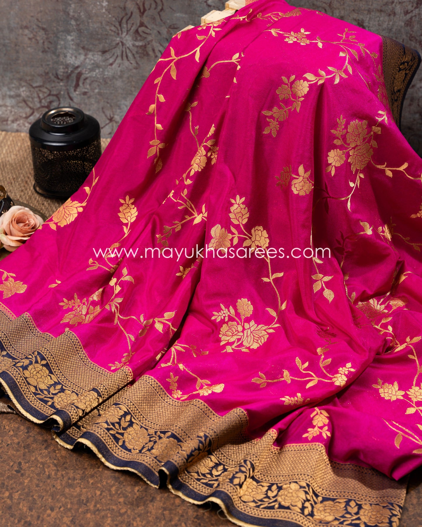 Pink And Blue Banarasi Munga Silk Saree With Stitched Blouse mayukhasarees