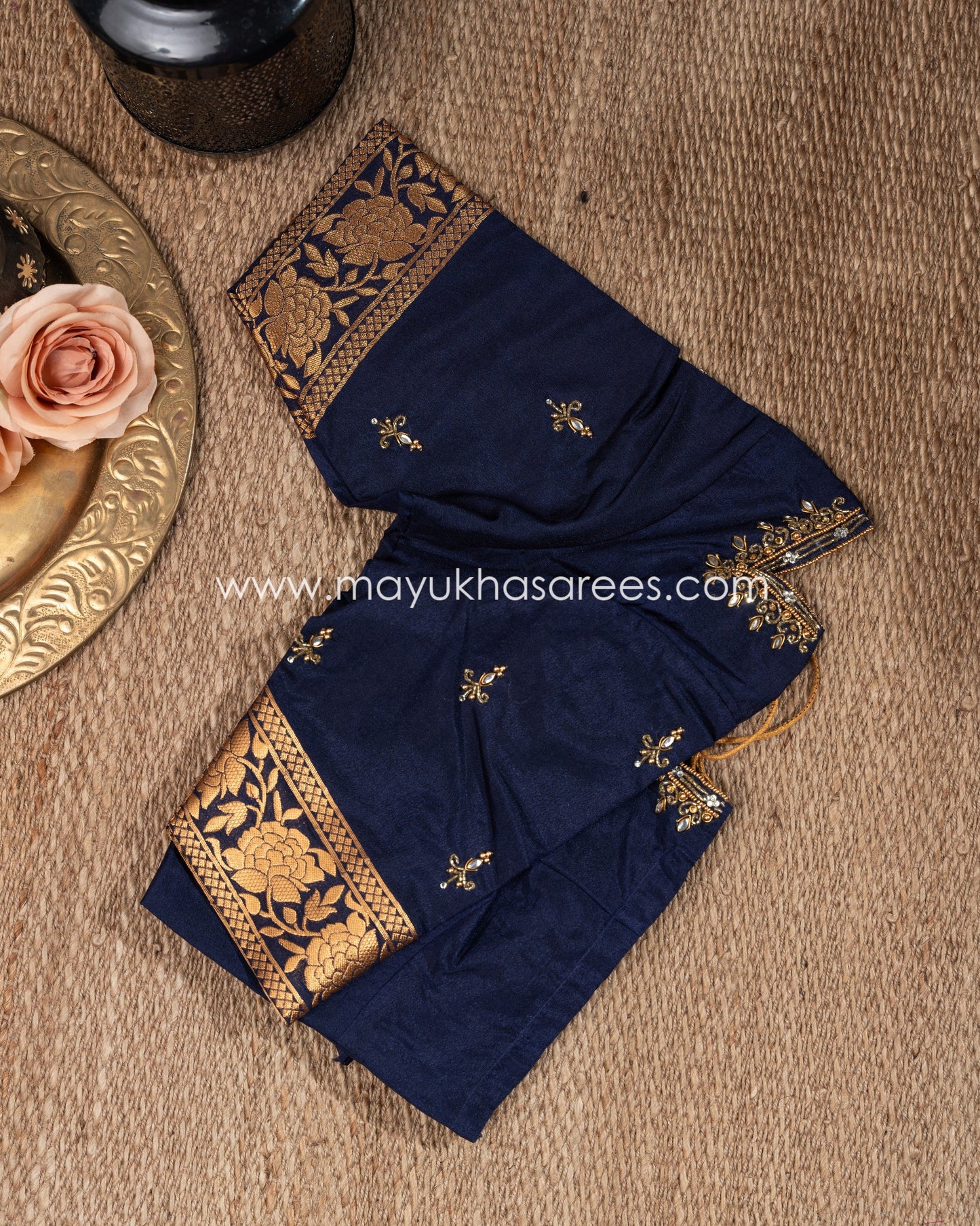 Pink And Blue Banarasi Munga Silk Saree With Stitched Blouse mayukhasarees