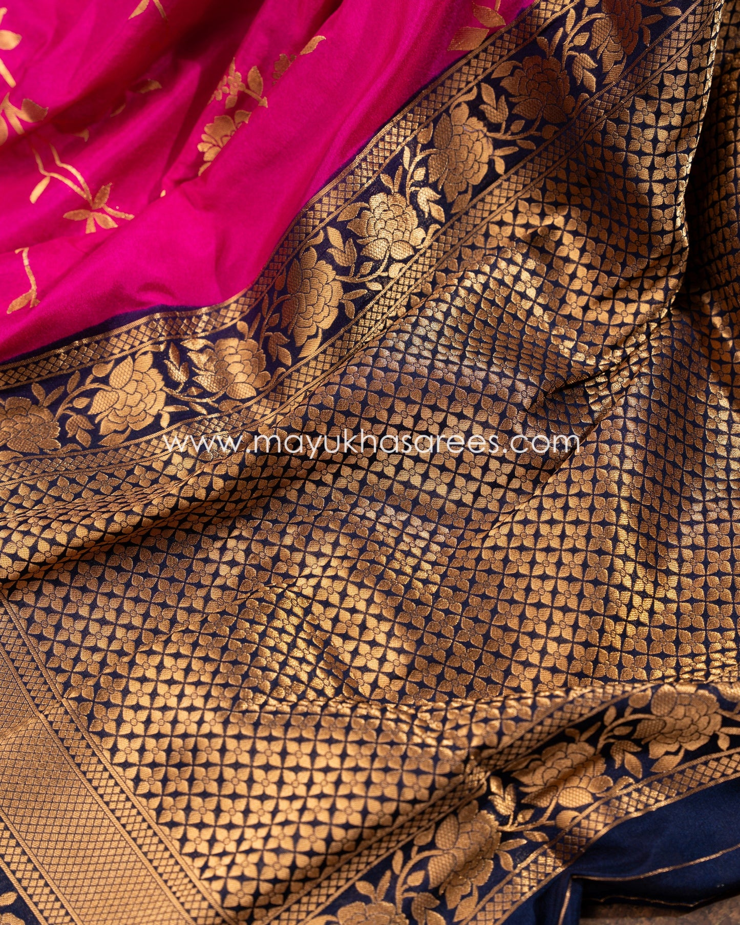 Pink And Blue Banarasi Munga Silk Saree With Stitched Blouse mayukhasarees