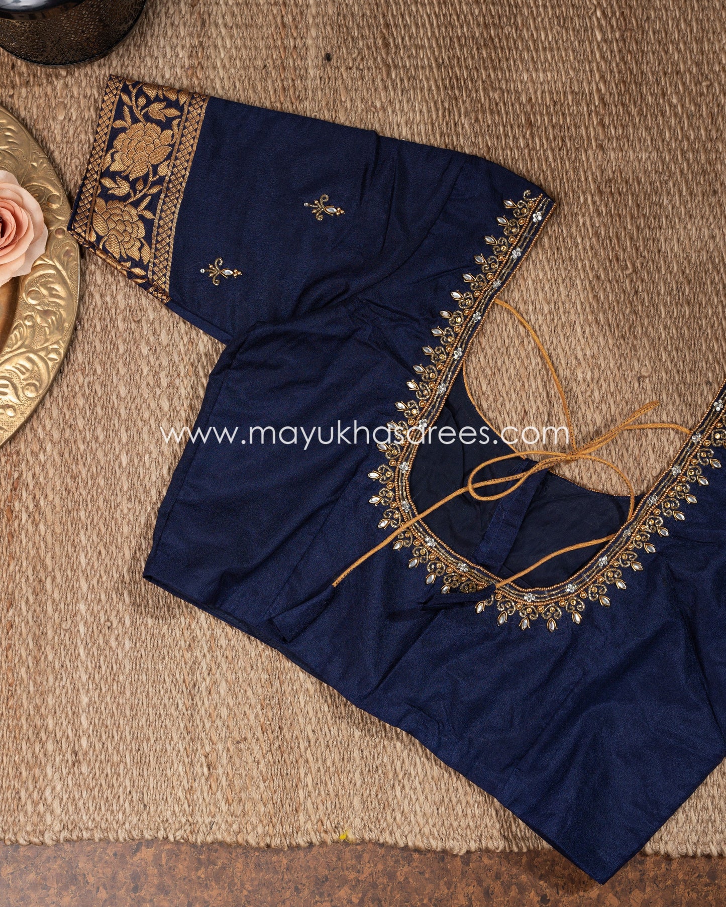 Pink And Blue Banarasi Munga Silk Saree With Stitched Blouse mayukhasarees